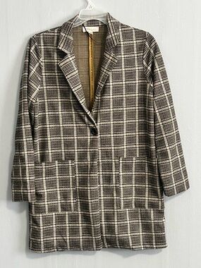 Womens philosophy Plaid Single-Button Long Blazer Jacket - Brown & Cream